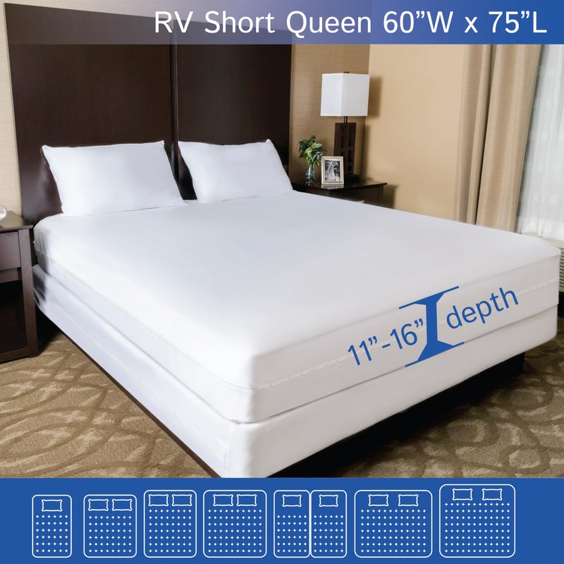 Four Seasons Essentials RV Short Queen Mattress Protector (60" Wx75 L) Waterproof Zippered Encasement Hypoallergenic Premium Bed Cover Protects Against Bedbugs Dust Allergies - Image 2